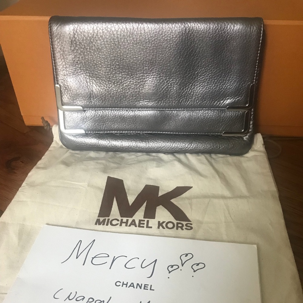 Michael Kors Gunmetal BR Foldover clutch
